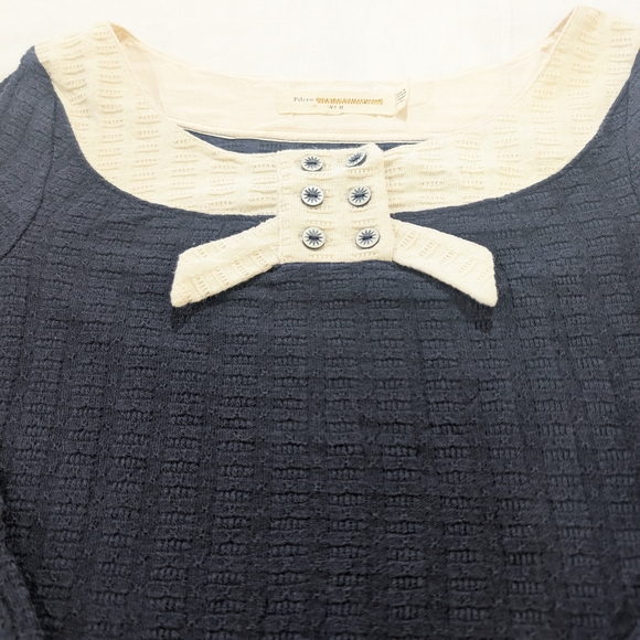 Anthropologie Pilcro Navy Cream Coastal Tunic Top  Nautical Quiet Luxury Medium - Picture 5 of 11